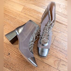Ferrucci Lace-Up Heeled Booties | Sheer Mesh | Size 6